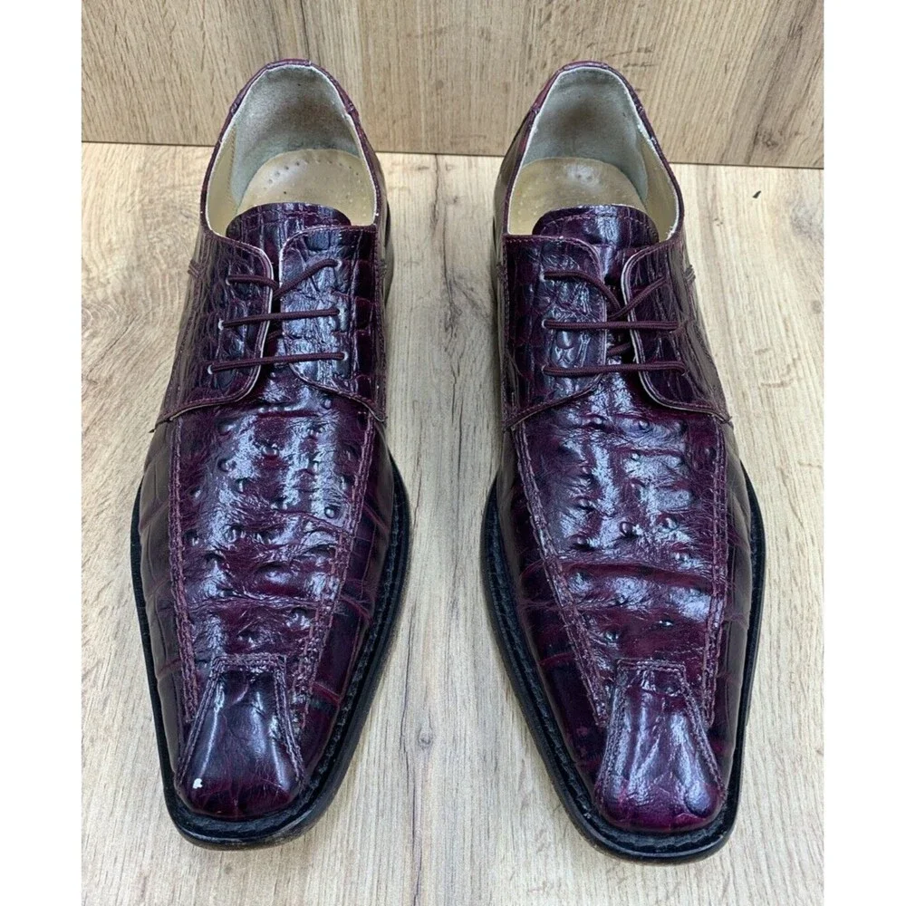 Giorgio Brutini Leather Ostrich and Crocodile Print Derby Men's Sz 9.5M Burgundy